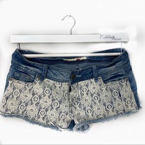 1st kiss lace denim shorts